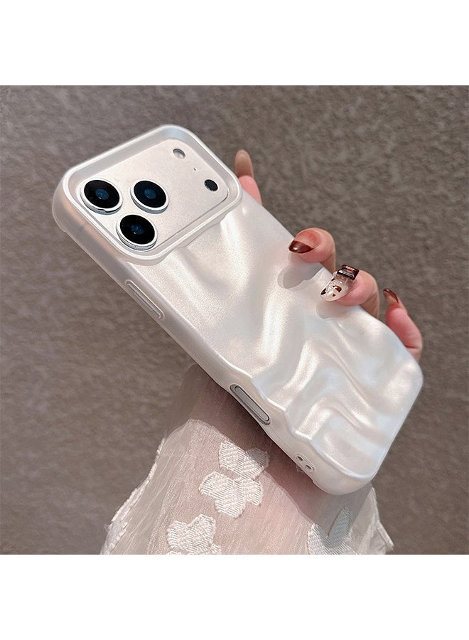 غطاء هاتف iPhone 17 Pro Max بتصميم موجة مائية، غطاء ناعم بلون صلب من TPU، غطاء هاتف عصري، غطاء حماية للنساء، متوافق مع iPhone 17 Pro Max (6.9 بوصة)، أبيض - Image 3