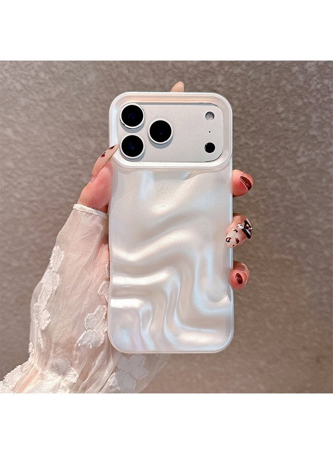غطاء هاتف iPhone 17 Pro Max بتصميم موجة مائية، غطاء ناعم بلون صلب من TPU، غطاء هاتف عصري، غطاء حماية للنساء، متوافق مع iPhone 17 Pro Max (6.9 بوصة)، أبيض - Image 1