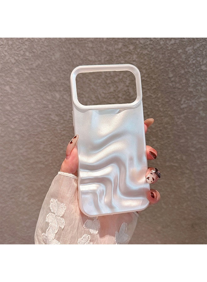 غطاء هاتف iPhone 17 Pro Max بتصميم موجة مائية، غطاء ناعم بلون صلب من TPU، غطاء هاتف عصري، غطاء حماية للنساء، متوافق مع iPhone 17 Pro Max (6.9 بوصة)، أبيض - Image 2