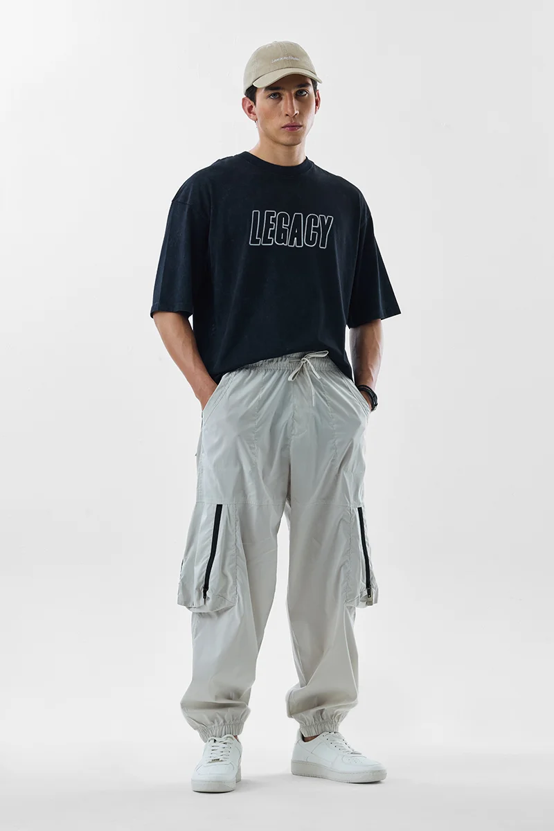 سنيتش Light Grey Solid Loose Fit Streetwear Cargo