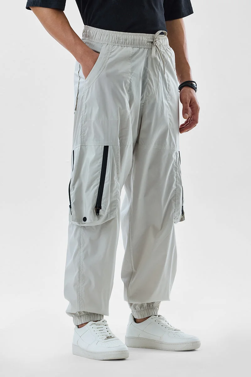 SNITCH Light Grey Solid Loose Fit Streetwear Cargo