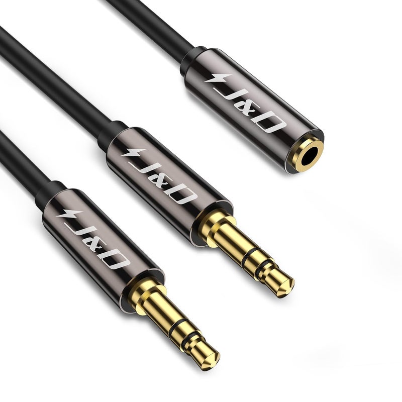 J&D 1/8 Inch TRS Stereo Y Splitter Cable, Gold Plated Copper Shell 3.5mm Female to Dual Male Adapter, Only Suitable for Switching, 2 Feet - Image 1