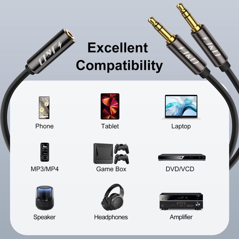 J&D 1/8 Inch TRS Stereo Y Splitter Cable, Gold Plated Copper Shell 3.5mm Female to Dual Male Adapter, Only Suitable for Switching, 2 Feet - Image 3