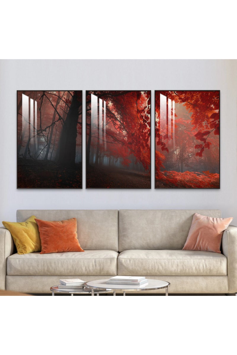 Marktna Three wooden wall painting with a frame and a clear acrylic layer - Image 1