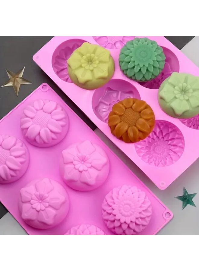 Pink Silicone Flower Cake Molds 6 Cavity For Baking And Soap Making - Image 1