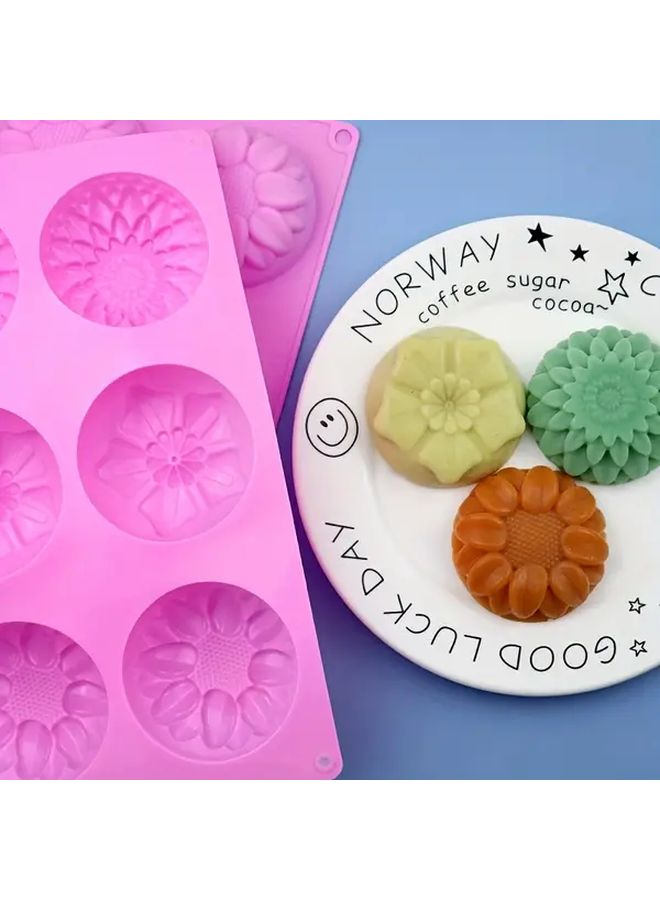 Pink Silicone Flower Cake Molds 6 Cavity For Baking And Soap Making - Image 4