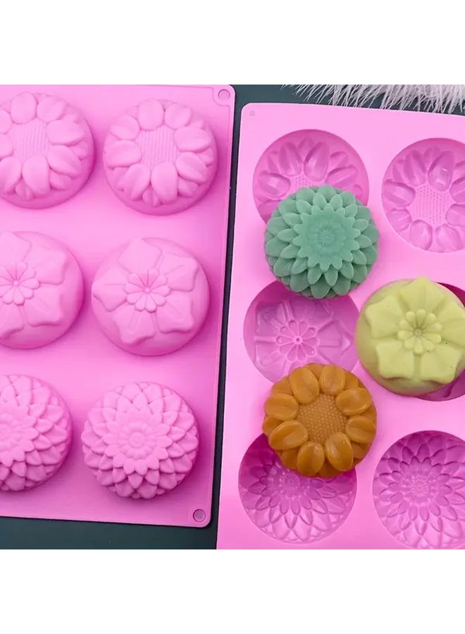 Pink Silicone Flower Cake Molds 6 Cavity For Baking And Soap Making - Image 3