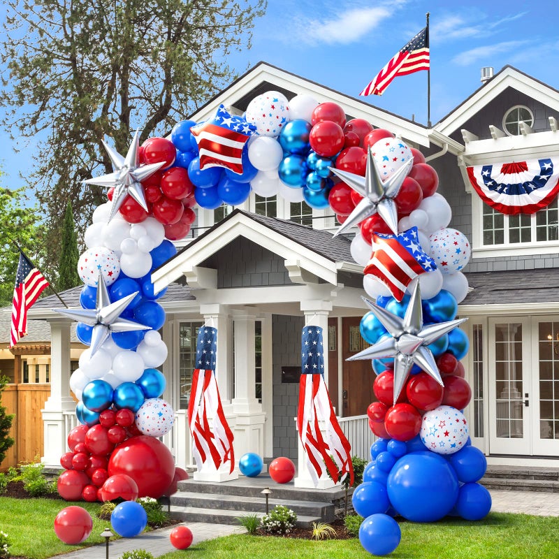 AobkDeco 151pcs Red White and Blue Balloon Garland Arch Kit Patriotic Decorations with Exploding Star Balloons for Graduation Party Supplies Nautical Party Veterans Memorial Day 4th of July Baseball Party - Image 3