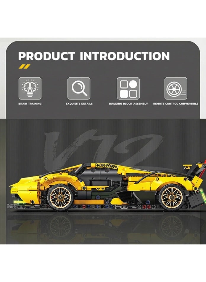 MINGDI 1158 Pcs V12 Mechanical Supercar Building Blocks Set - Remote Control Sports Car with Luminous Accessories & Openable Hood - Educational STEM Toy for Kids 6+ and Adults - Image 3