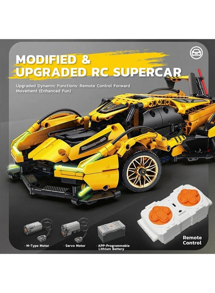 MINGDI 1158 Pcs V12 Mechanical Supercar Building Blocks Set - Remote Control Sports Car with Luminous Accessories & Openable Hood - Educational STEM Toy for Kids 6+ and Adults - Image 1