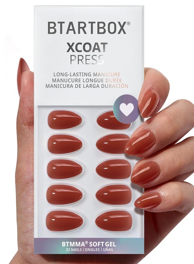 BTArtbox Press On Nails Short - Lamp-Curable Almond Press On Nails with Glue for Women, Semi-Transparent Soft Gel Glue On Nails in 16 Sizes - 32 Stick On Nails Kit, Spill Tea - Image 1