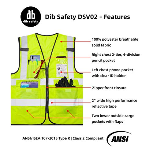 Dib Safety Reflective Vest ANSI Class 2, High Visibility Vest with Pockets and Zipper, Hi Vis Yellow 4XL - Image 4