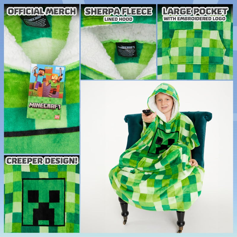 ماين كرافت Minecraft Fleece Hoodie بطانية للأطفال والمراهقين مقاس واحد من الأطفال الصوفان مع هدايا غطاء محرك شيربا للاعبين (أخضر) - Image 4