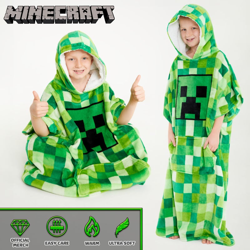 ماين كرافت Minecraft Fleece Hoodie بطانية للأطفال والمراهقين مقاس واحد من الأطفال الصوفان مع هدايا غطاء محرك شيربا للاعبين (أخضر) - Image 5