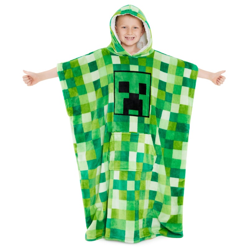 ماين كرافت Minecraft Fleece Hoodie بطانية للأطفال والمراهقين مقاس واحد من الأطفال الصوفان مع هدايا غطاء محرك شيربا للاعبين (أخضر) - Image 1