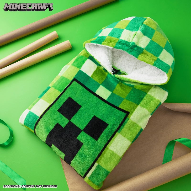 ماين كرافت Minecraft Fleece Hoodie بطانية للأطفال والمراهقين مقاس واحد من الأطفال الصوفان مع هدايا غطاء محرك شيربا للاعبين (أخضر) - Image 2