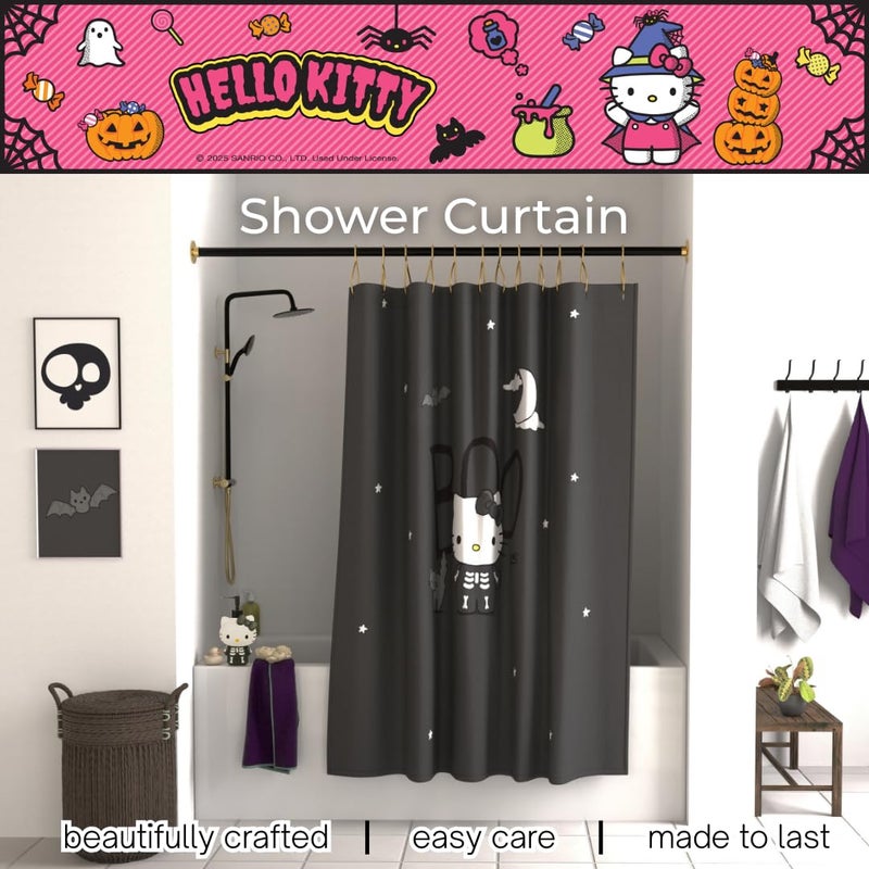 Franco Sanrio Hello Kitty Skeleton Halloween 13-Piece Shower Curtain Set, 72 x 72 Inch Fabric Curtain with Hooks, Bathroom Decor, Machine Washable, (100% Officially Licensed Product) by Franco Collectibles - Image 3