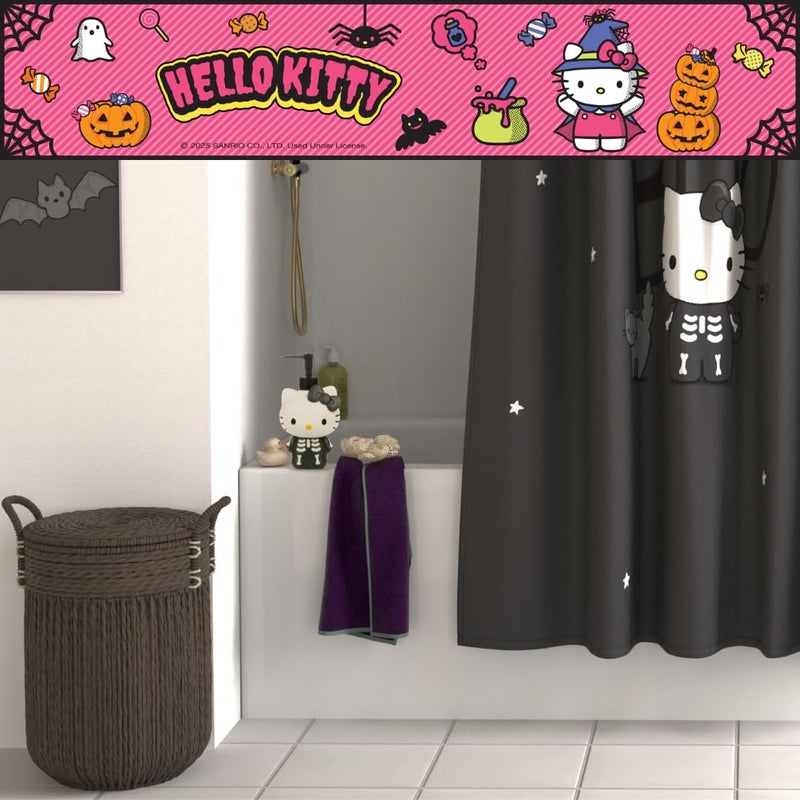 Franco Sanrio Hello Kitty Skeleton Halloween 13-Piece Shower Curtain Set, 72 x 72 Inch Fabric Curtain with Hooks, Bathroom Decor, Machine Washable, (100% Officially Licensed Product) by Franco Collectibles - Image 4