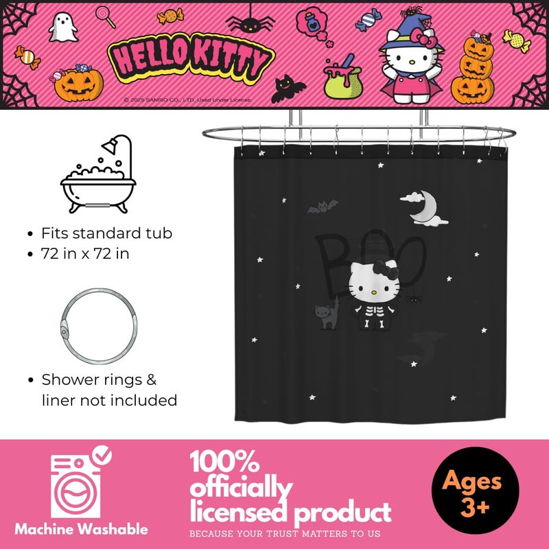 Franco Sanrio Hello Kitty Skeleton Halloween 13-Piece Shower Curtain Set, 72 x 72 Inch Fabric Curtain with Hooks, Bathroom Decor, Machine Washable, (100% Officially Licensed Product) by Franco Collectibles - Image 2