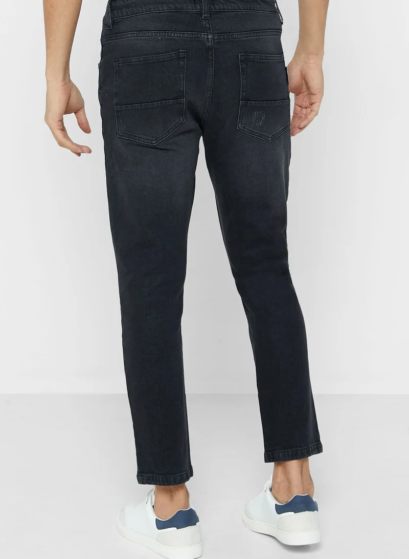 Seventy Five Tapered Cropped Fit Rip Detail Jean