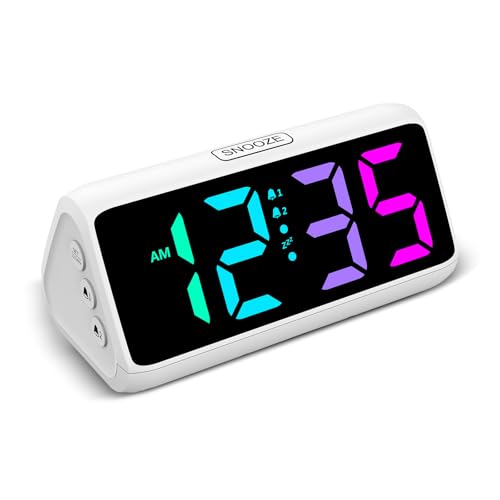 Netzu Loud Alarm Clock for Heavy Sleepers, RGB Alarm Clocks for Bedrooms Seniors Kids, Plug in Digital Clock with 5 Dimmers, 2 Alarms, 4 Volumes and Snooze (White) - Image 1