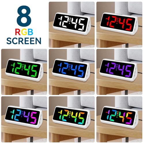 Netzu Loud Alarm Clock for Heavy Sleepers, RGB Alarm Clocks for Bedrooms Seniors Kids, Plug in Digital Clock with 5 Dimmers, 2 Alarms, 4 Volumes and Snooze (White) - Image 2