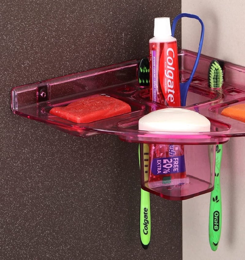 iSTAR Pink Acrylic 5 in 1 Corner 10 x 10 inch Soap case/Transparent Heavy Plastic Unbreakable Corner, Plastic Wall Shelf Acrylic Wall Shelf (Number of Shelves - 1, Pink) - Image 2