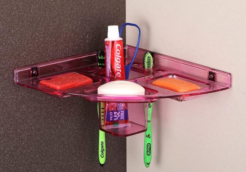 iSTAR Pink Acrylic 5 in 1 Corner 10 x 10 inch Soap case/Transparent Heavy Plastic Unbreakable Corner, Plastic Wall Shelf Acrylic Wall Shelf (Number of Shelves - 1, Pink) - Image 3
