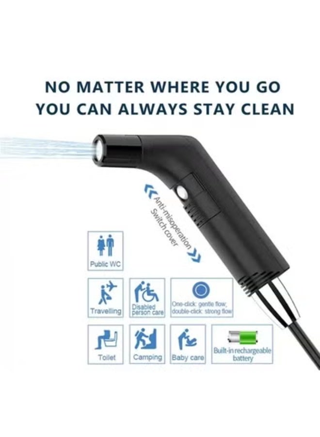 رافين بيديه سفر محمول قابل لإعادة الشحن مع خزان مياه مدمج، ضغط مياه قابل للتعديل، شطاف محمول للنظافة الشخصية والتخييم والسفر والمنزل والمكتب والاستخدام بعد الولادة - بخاخ بيديه كهربائي صغير الحجم للتنظيف والراحة أثناء التنقل. - Image 5