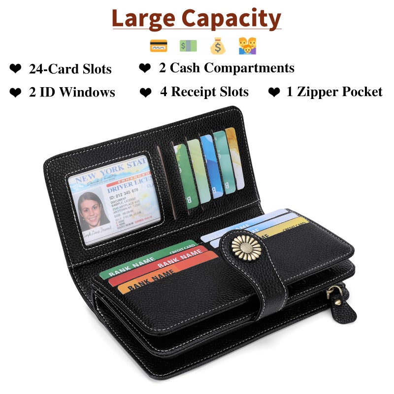 SENDEFN Wallets for Women Leather Credit Card Holder with RFID Blocking Large Capacity Wristlet - Image 4