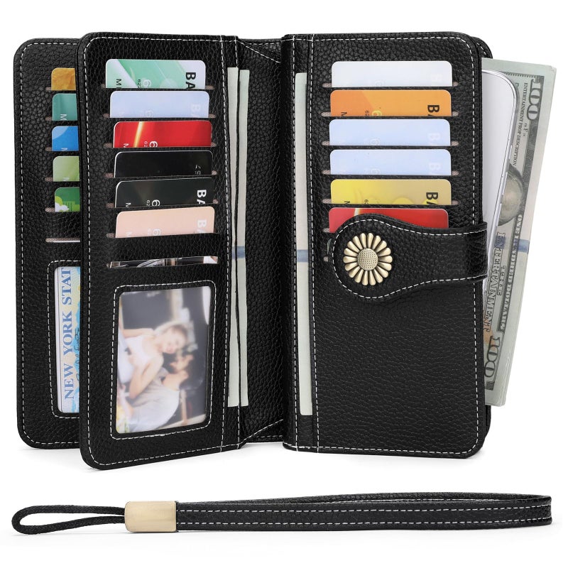 SENDEFN Wallets for Women Leather Credit Card Holder with RFID Blocking Large Capacity Wristlet - Image 2