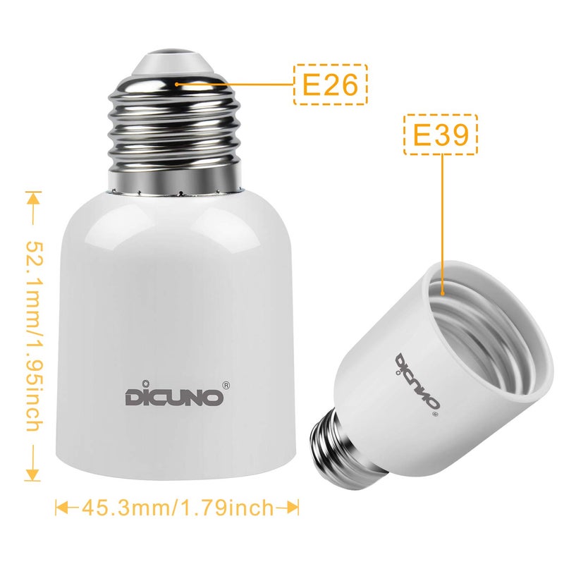 DiCUNO E26 to E39 Socket Adapter, Medium E26 to Mogul E39 Screw Base Light Bulb Socket Converter, Maximum 300W, 165℃ Heat Resistant, Pack of 4 - Image 3