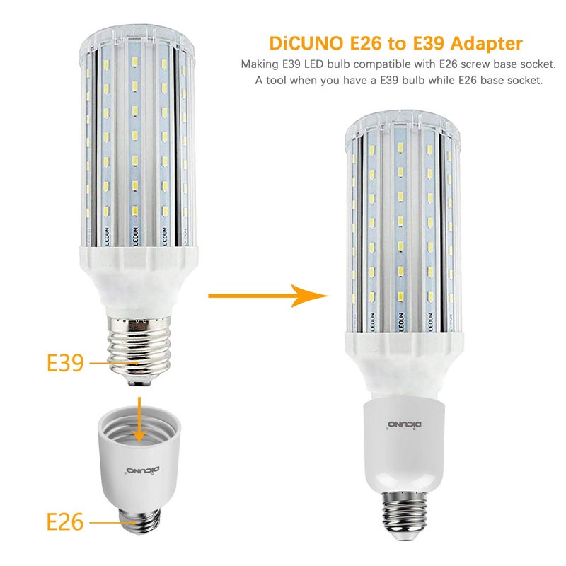 DiCUNO E26 to E39 Socket Adapter, Medium E26 to Mogul E39 Screw Base Light Bulb Socket Converter, Maximum 300W, 165℃ Heat Resistant, Pack of 4 - Image 2