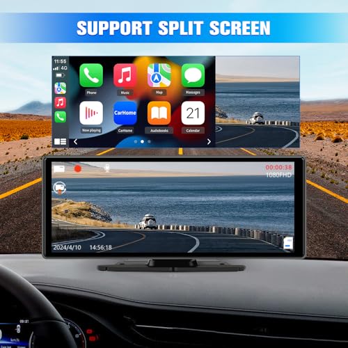 Pyniro Portable Wireless CarPlay Screen for Car with 4K Dash Cam+1080P Backup Camera, 10.26”IPS Touchscreen Car Stereo, Supports CarPlay/Android Auto/Voice Control/GPS Navigation/Bluetooth/Mirror Link - Image 4