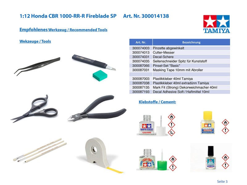 Tamiya 14138 300014138 1:12, Honda CBR 1000-RR-R Fireblade SP, Faithful Replica, Model Making, Plastic Kit, Hobby, Glueing, Model Kit, Assembling, Unpainted - Image 4