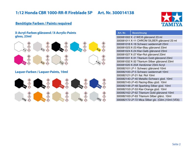 Tamiya 14138 300014138 1:12, Honda CBR 1000-RR-R Fireblade SP, Faithful Replica, Model Making, Plastic Kit, Hobby, Glueing, Model Kit, Assembling, Unpainted - Image 3