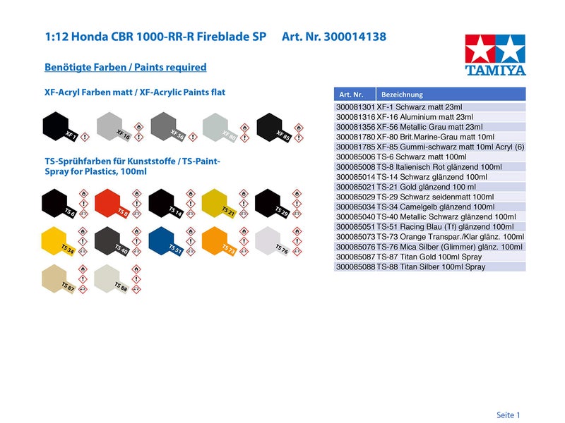 Tamiya 14138 300014138 1:12, Honda CBR 1000-RR-R Fireblade SP, Faithful Replica, Model Making, Plastic Kit, Hobby, Glueing, Model Kit, Assembling, Unpainted - Image 2