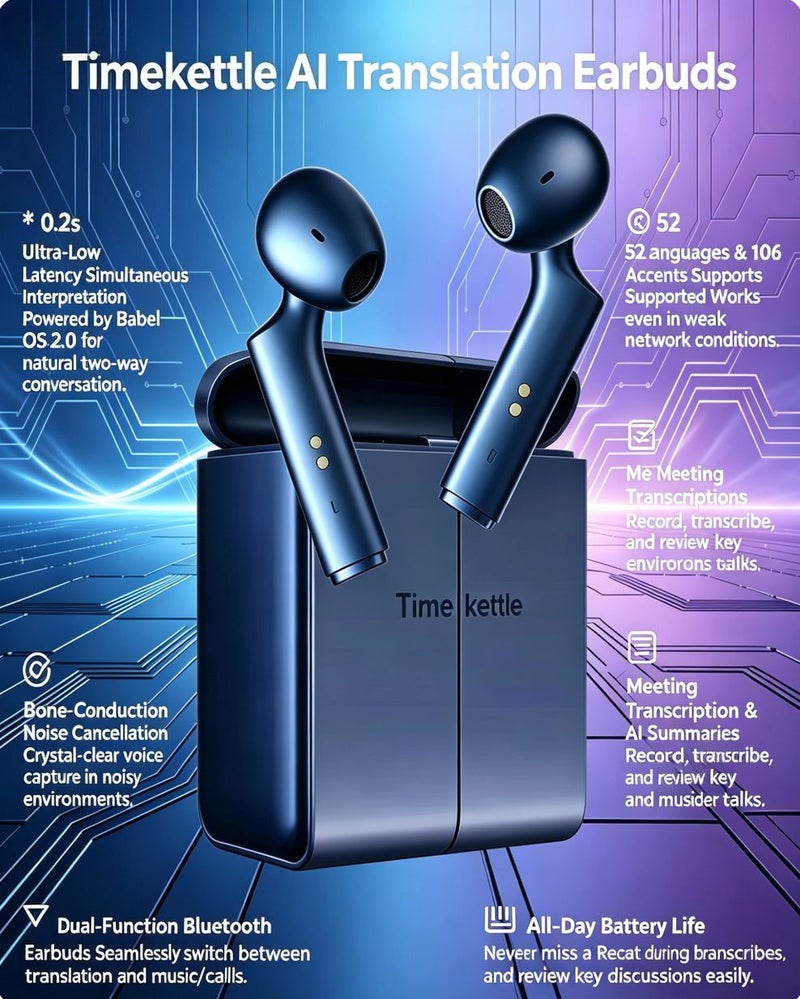 Timekettle W4 Wireless Translator Earbuds with Noise Cancelling Microphone, 42 Languages, Blue - Image 1