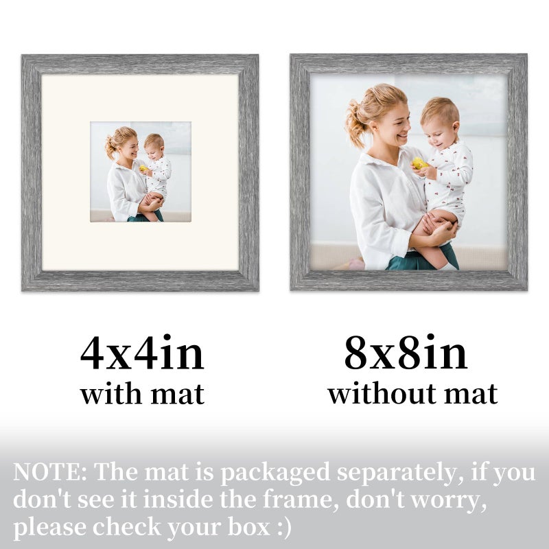 AEVETE Picture Frame 8x8 Gray Photo Frames Rustic for Wall and Desk Decor - Image 3