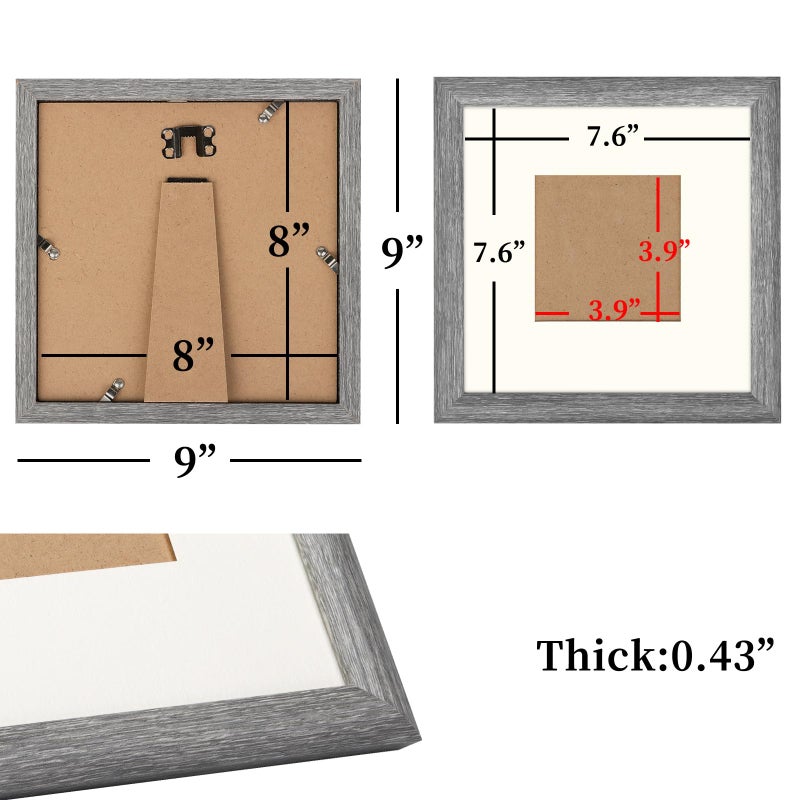 AEVETE Picture Frame 8x8 Gray Photo Frames Rustic for Wall and Desk Decor - Image 4