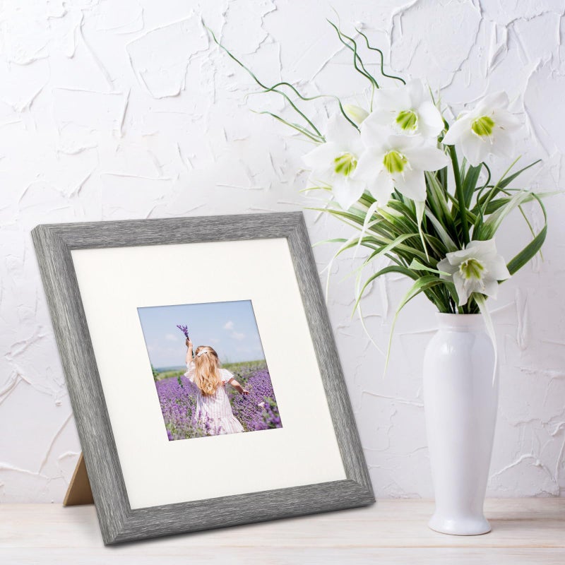 AEVETE Picture Frame 8x8 Gray Photo Frames Rustic for Wall and Desk Decor - Image 5