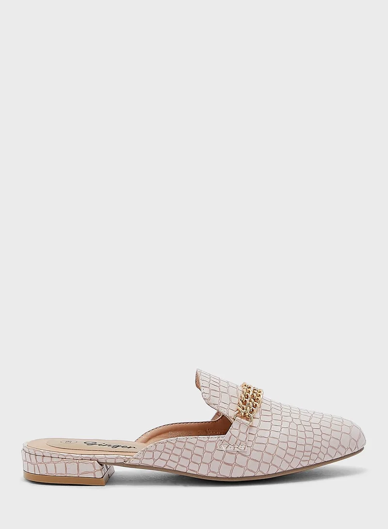 Ginger Chain Detail Croc Slip On Flat Shoe