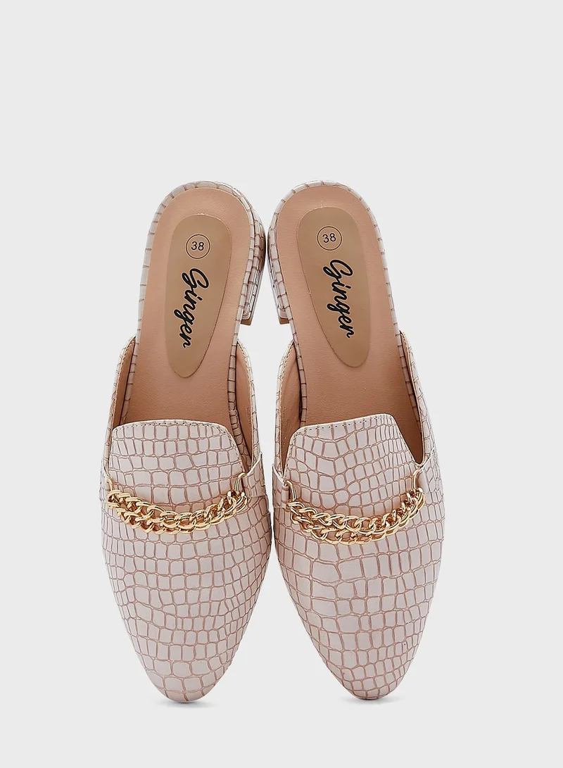 Ginger Chain Detail Croc Slip On Flat Shoe
