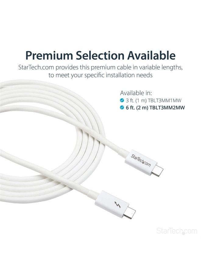 Startech.com 20Gbps Thunderbolt 3 Cable - 6.6ft/2m - White - 4k 60Hz - Certified TB3 USB-C to USB-C Charger Cord w/ 100W Power Delivery (TBLT3MM2MW) - Image 3