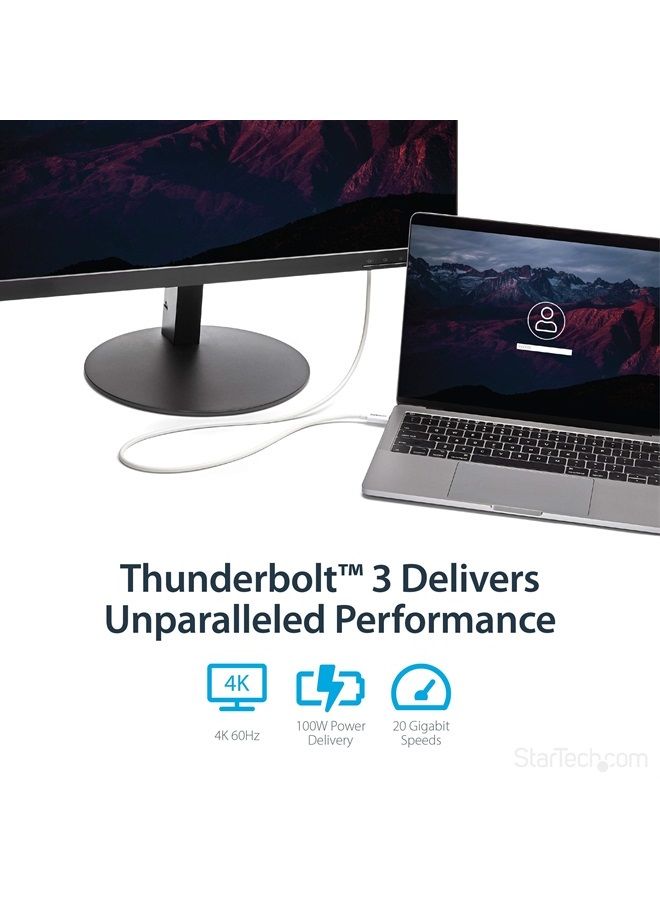 Startech.com 20Gbps Thunderbolt 3 Cable - 6.6ft/2m - White - 4k 60Hz - Certified TB3 USB-C to USB-C Charger Cord w/ 100W Power Delivery (TBLT3MM2MW) - Image 2