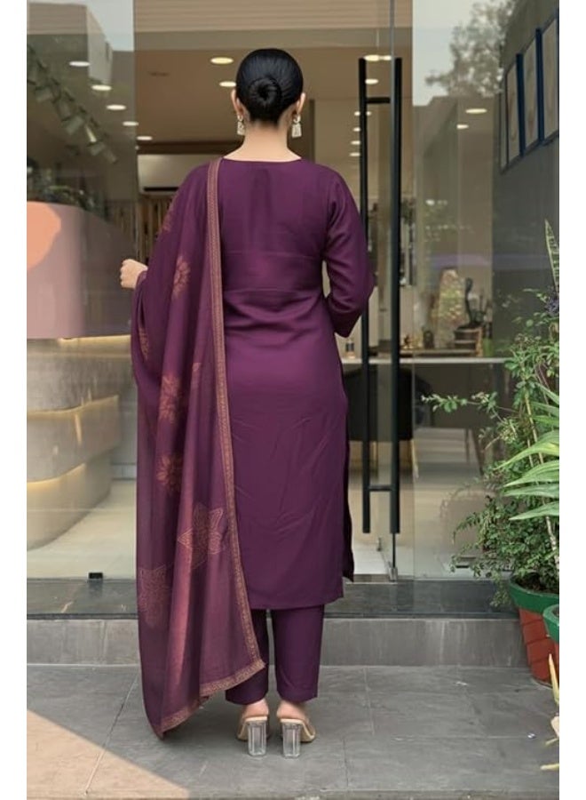 Yashika Women’s Silk Blend Kurta Set with Dupatta, Traditional Ethnic Wear Kurtis for Women|Purple |M - Image 4