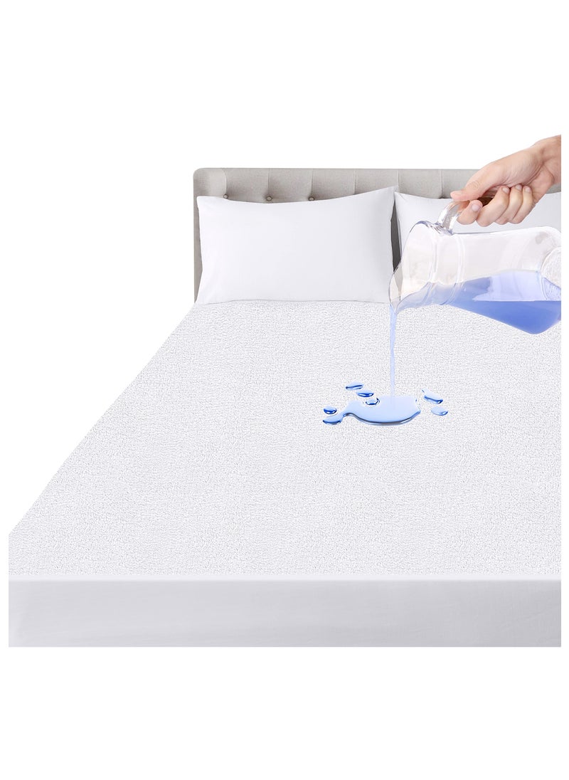 Fabienne Waterproof Mattress Protector Super King Size High Absorption Microfiber+TPU Pad Cover for Pets Kids Adults Deep Pocket Style 100% Waterproof Mattress Protector Super King 200x200cm White  - Image 1