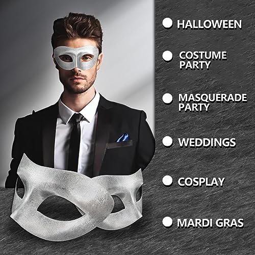 IncreDecor Masquerade Mask for Men Mardi Gras Mask Halloween Venetian Cosplay Party Wear Mens Silver Faux Leather Design (Fashionable Man) - Image 4