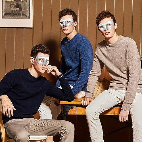 IncreDecor Masquerade Mask for Men Mardi Gras Mask Halloween Venetian Cosplay Party Wear Mens Silver Faux Leather Design (Fashionable Man) - Image 5