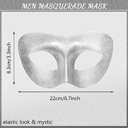 IncreDecor Masquerade Mask for Men Mardi Gras Mask Halloween Venetian Cosplay Party Wear Mens Silver Faux Leather Design (Fashionable Man) - Image 2